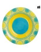 6 Assiettes creuses Propriano Turquoise turquoise/jaune - D.21.5xH.3.2 cm